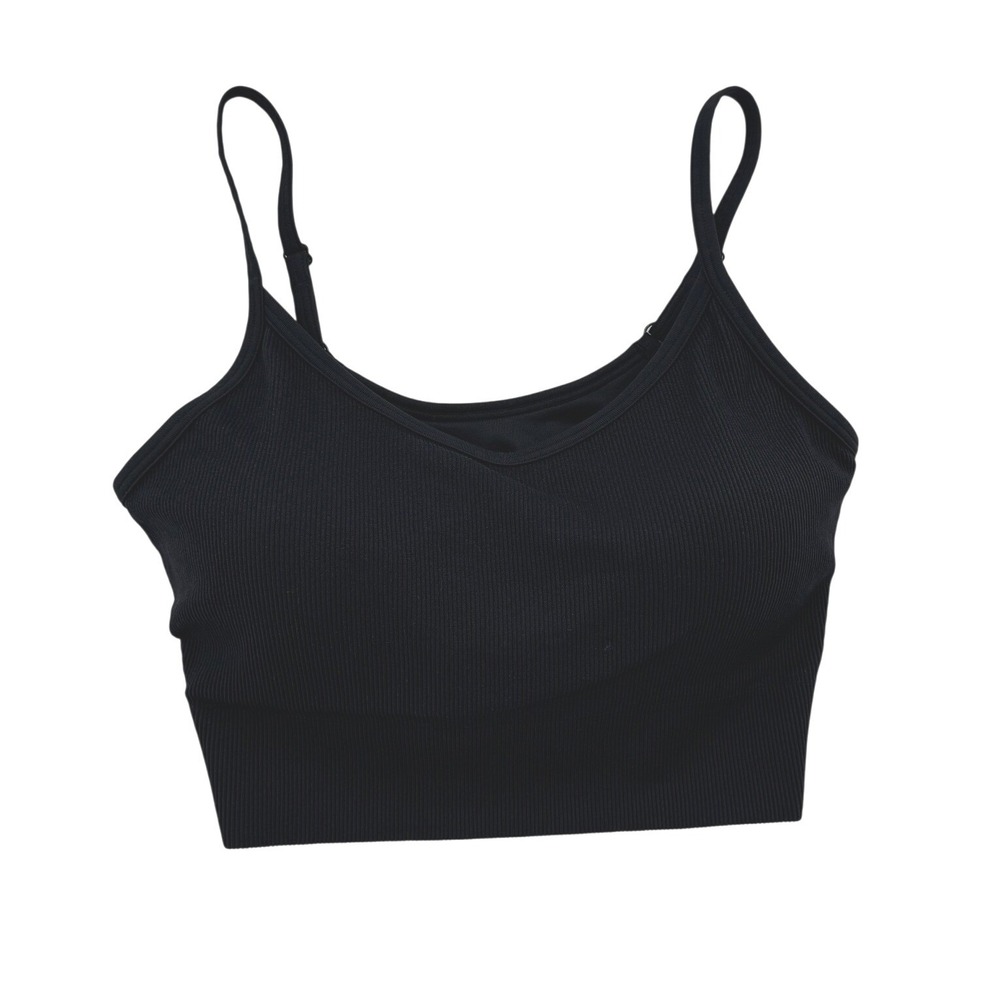 Uniqlo Ribbed Seamless Cami Bra Top Womens XL Black Excellent Padded Cropped